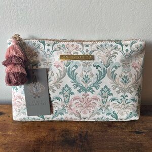 Vince Camuto White with Multicolor Patter Cosmetic Bag with Layered Tassel NWT
